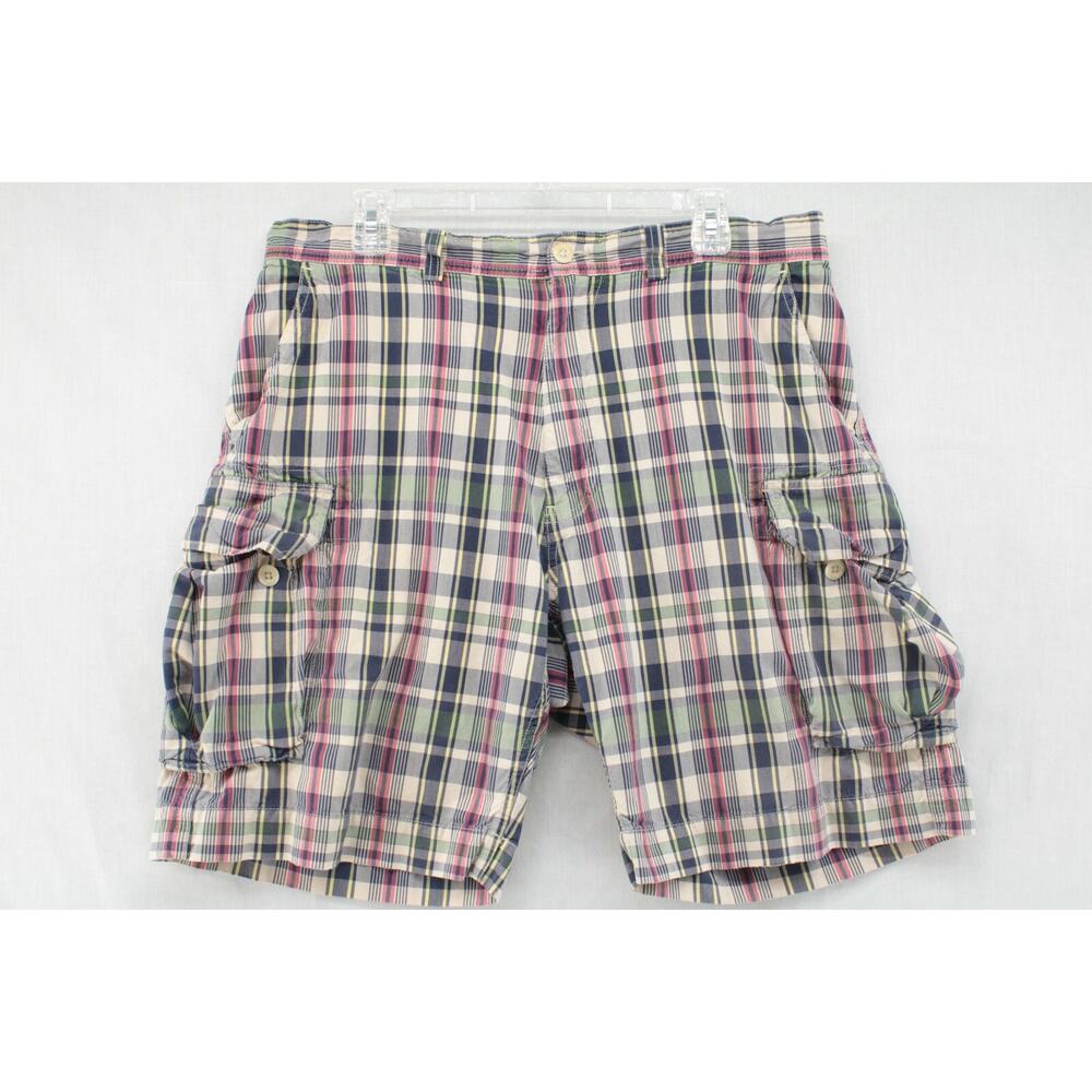 VTG Polo Ralph Lauren Cargo Shorts Mens 35 Multicolor Plaid Cotton Preppy Casual